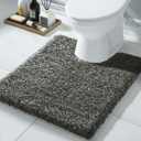 Yimobra Toilet Rugs U Shaped 24x20", Ultra Soft and Water Absorbent Bath Mats, Non Slip Fluffy Luxury Microfiber Contour Bath Rugs for Toilet, Dry Quick, Machine Washable, Light Gray and Black Gray