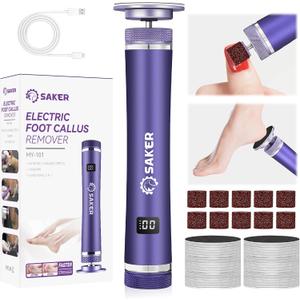 Saker Electric Foot Callus Remover, Electric Foot File Nail Grinder 2 in 1, Rechargeable Pedicure Tools for Feet with 60+10PCS Sandpaper & 12 Adjustable Speeds for Men Women Dead Dry Skin Calluses