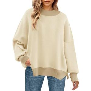 ZESICA Women's Fall 2025 Oversized Sweaters Long Sleeve Color Block Mock Neck Side Slit Comfy Loose Knitted Pullover Tops Size S