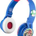 eKids Super Mario Kids Bluetooth Headphones with Microphone, Includes Aux Cord, Volume Reduced, Foldable for School, Home, or Travel
