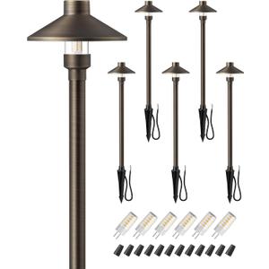 EDISHINE Solid Brass Low Voltage Landscape Lighting, 22" Tall 6" Shade with G4 Bulbs, 12V 350LM 3000K Heavy Duty Outdoor Landscape Path Light, Waterproof Bronze LED Pathway Lights Wired, 6 Pack