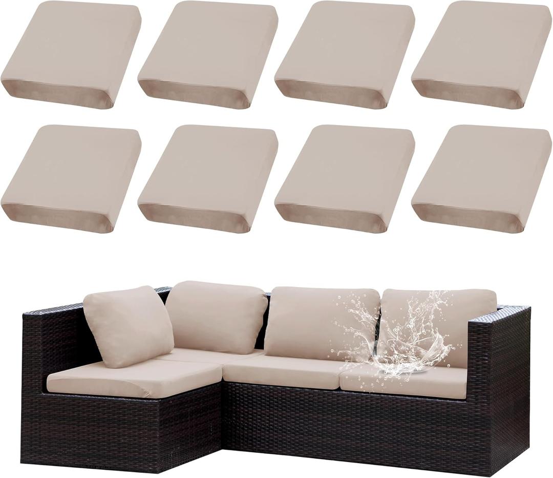 Outdoor Cushion Covers Set,8PCS Patio Furniture Couch Seat Slipcovers, Replacement for Sofa Sectional Chair(CoverOnly) (Beige)