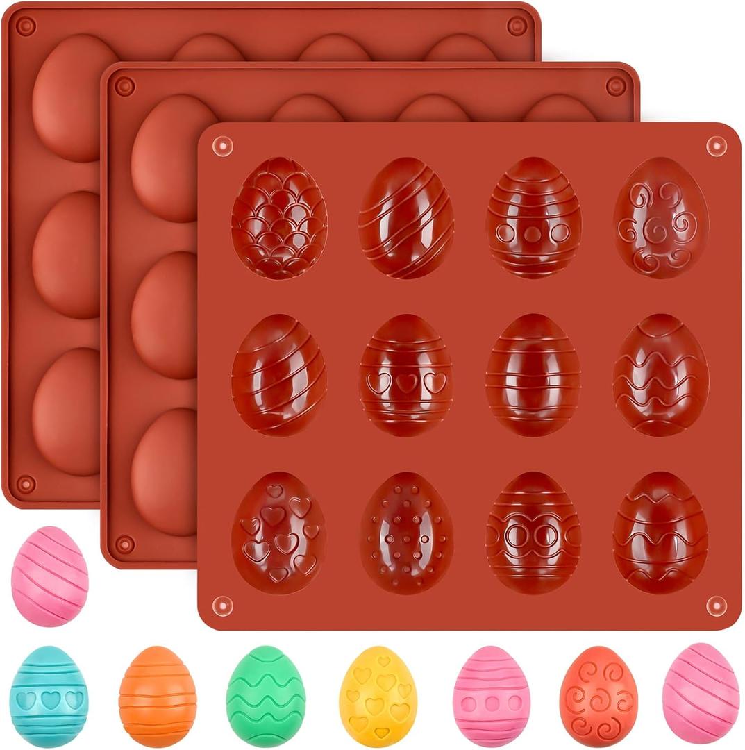 Easter Egg Chocolate Molds, 3 Pack Egg Silicone Candy Molds for Jello, Ices, Gummies, Resins