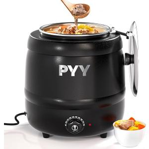 PYY 10.5QT Soup Warmer - Commercial Soup Kettle with Hinged Lid,Countertop Detachable Stainless Steel Insert Soup Pot for Parties Restaurant and Big Family, Black