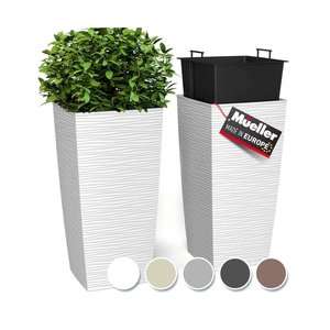 Mueller M-Resin Heavy Duty Tall Planters for Outdoor Plants, Indoor Grande Plant Pots, Boxes, Trees, Flower Pots, 2-Piece Set, 24”, Modern Design, Built-in Drainage, Front Porch Decor, White