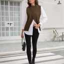 Womens Mock Neck Sweater Vests, Sleeveless Knit Pullover Tops Casual Split Hem Shirt Trendy Going Out Outfits (Brown, XL)