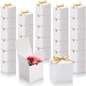 DOYIDE Small Gift Boxes, 60 Pcs 4x4x4 Inch White Elegant Paper Box with Ribbons, Party Favor Boxes for Candy Cupcake Christmas Wedding Baby Shower Bridesmaids Birthday