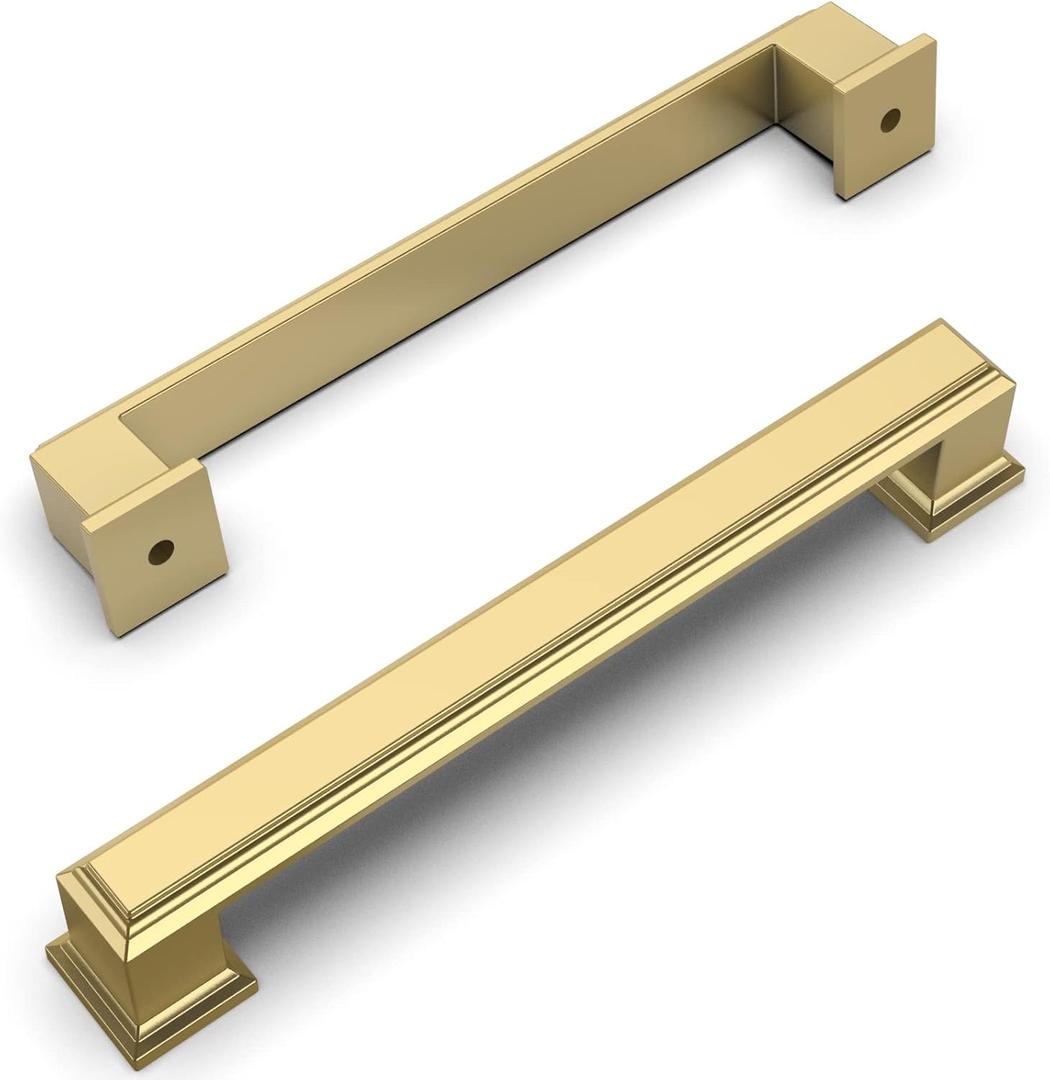 Amerdeco 10 Pack Brushed Gold Cabinet Pulls 5 Inch Hole Center Drawer Pulls Cabinet Hardware Solid Kitchen Cabinet Handles for Bathroom Drawer Pulls Dresser Pulls ZH0001 (5"/128MM Hole Center)