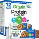 Orgain Organic Vegan Protein Bars, Chocolate Chip Cookie Dough - 10g Plant Based Protein, Low Calorie Healthy Snacks, No Lactose or Soy Ingredients, Gluten Free, Non-GMO - 1.41 Oz (Pack of 12), BBD: 02/26/2026