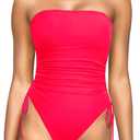 Yonique Women Strapless One Piece Swimsuit Tummy Control Bandeau Bathing Suit Cheeky Swimwear (Red, XS)