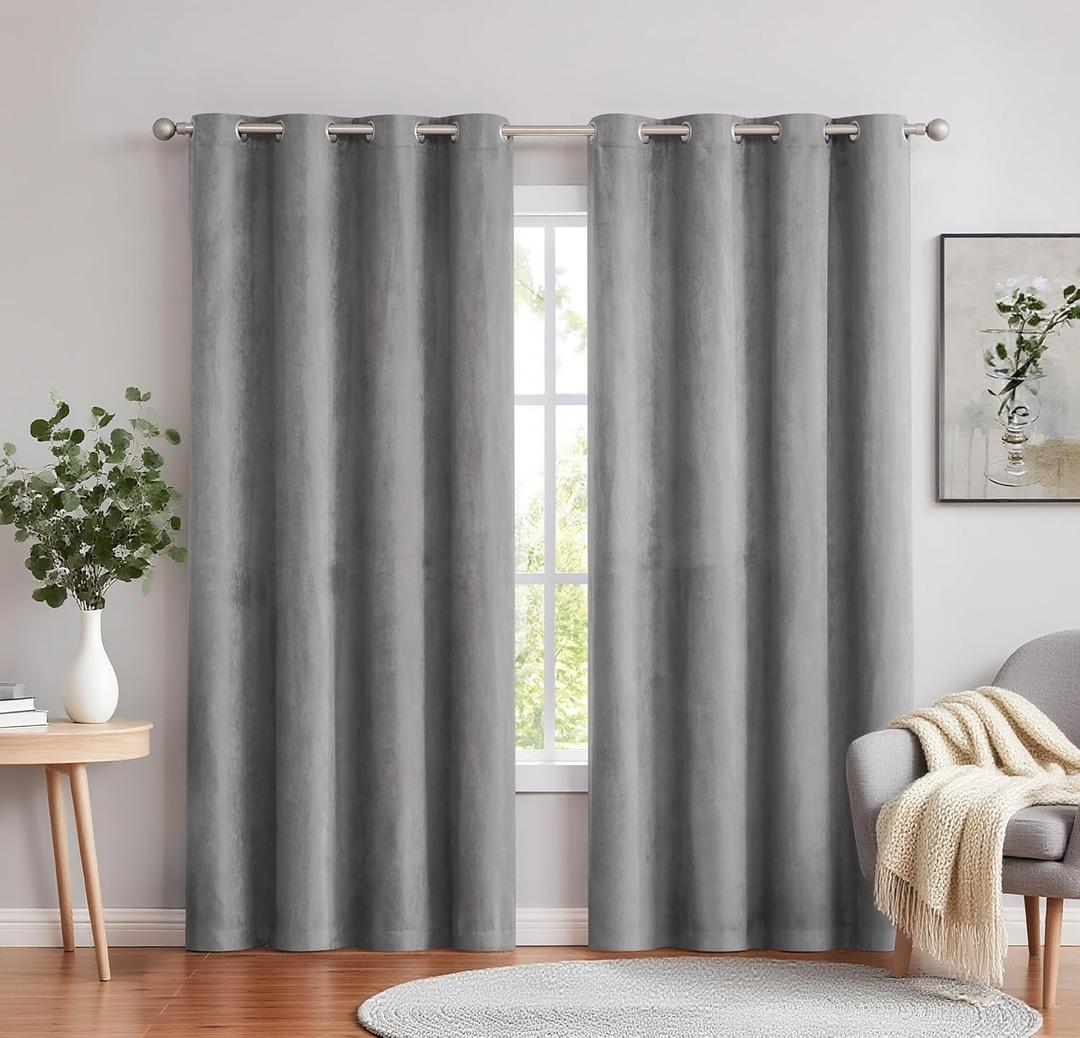 Randall Faux Suede Window Curtain Panels 84 Inches Long with Grommet Top Solid Window Treatment Set Room Darkening Drapes for Bedroom/Living Room (2 Panels, Grey, 55"84")