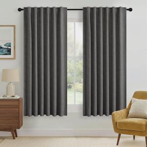 RYB HOME Grey 100% Blackout Curtains 63 inch Long, Light Blacking & Thermal Insulated Curtains for Nursery/Bedroom/Boys'Room, Back Tab & Rod Pocket Window Treatment, W52 x L63, 2 Panels