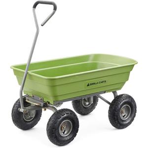 Gorilla Carts Heavy Duty Poly Yard Dump Cart, Lawn & Garden Wagon, 600 Lb, Green (4-Cubic Feet)