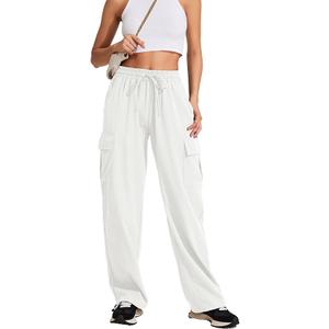 PINSPARK Women's Cargo Pants Quick Dry Hiking Athletic Pants Elastic High Waist Casual Pants Wide Leg with Pockets, 2XL