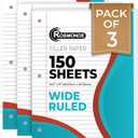Rosmonde Loose Leaf Paper, 450 Sheets, 3 Pack, 56 gsm Wide Ruled Sheets, 8" x 10.5", Bulk Notebook Paper, 3 Hole Punched, 150 Sheets/Pack, Wide Ruled Paper for Binders, Loose Leaf Office Paper, White