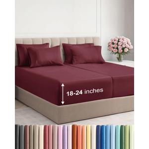 Extra Deep Split King Sheet Set - 7 Piece Breathable and Cooling Sheets - Hotel Luxury Bedding for Women, Men, Kids & Teens - Easy & Secure Fit - Soft and Wrinkle Free - Extra Deep Pockets - Burgundy