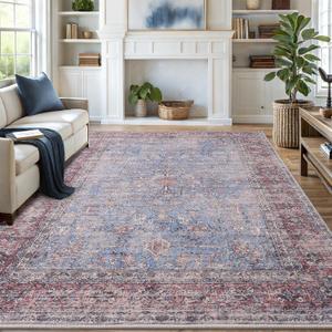 6x9 Area Rugs for Living Room, Bedroom - Machine Washable, Non-Slip Bedside Rug, Large Soft Floor Carpet for Office, Dining Room, Farmhouse and Home Decor, Rustic Vibes/Rust