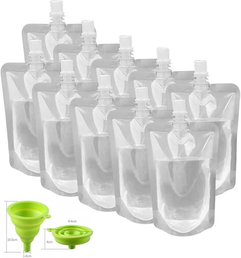 Juice Travel Plastic Bags Portable Collapsible Beverage Bag | Leakproof Foldable Water Carrier for Outdoor Hiking, Camping & Seed Storage | Food-Grade BPA-Free Liquid Container (8OZ-10PCS)