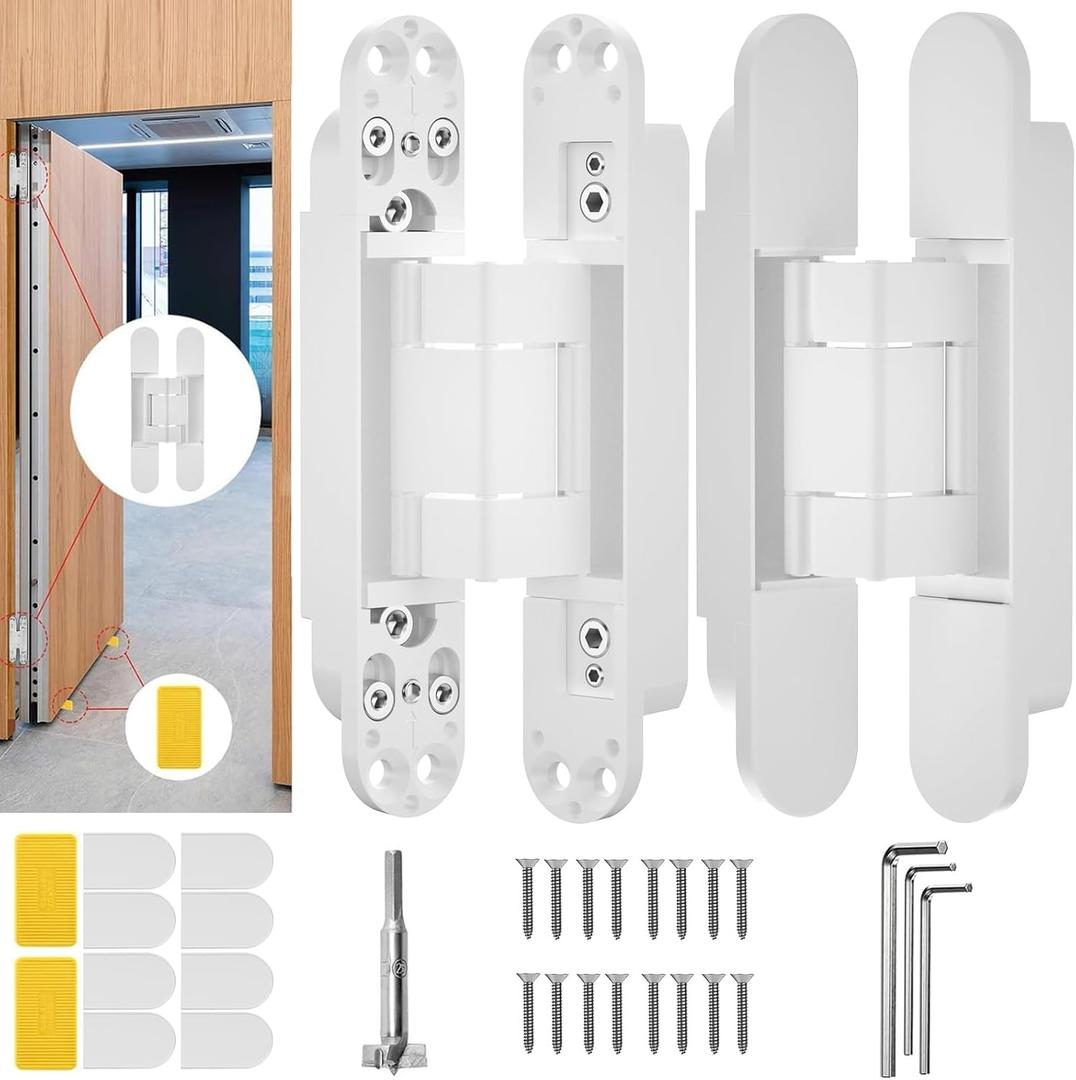 7" Hidden Door Hinge/Concealed Hinges,Invisible Hinges,Invisible Door Silent 180 Degree Swing Hinge 3-Way Adjustable Butt 7 x 2.8 x 1 (White, 7 inches)