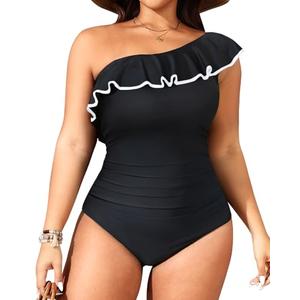 Aqua Eve Plus Size Bathing Suits for Women One Piece Swimsuits One Shoulder Ruffle Tummy Control Black and White Swimwear 20W Aqua Eve Plus Size Bathing Suits for Women One Piece Swimsuits One Shoulder Ruffle Tummy Control Black and White Swimwear 20W