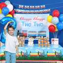 Chugga Chugga Two Two Party Decorations,Train 2nd Birthday Party Supplies, 2nd Birthday Decorations for Boys Include Banner, Tablecloth, Balloons, Cake Topper, Train Birthday Supplies