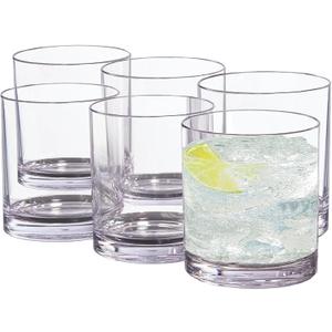 12 oz Drinking Glass Sets, Set of 6 Plastic Cups Unbreakable Drinkware Glasses Set Tumblers & Water Glasses Acrylic Clear Drinking Glasses, BPA-Free Beer Glasses for Home & Outdoors, Dishwasher Safe