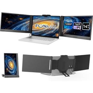 Laptop Screen Extender 14 inch Laptop Monitor Extender 1080P IPS, Triple Portable Monitor for Laptops 13-17.3" with USB-C DP/HDMI Port, Plug-Play Portable Screen for Windows/Mac/Chrome/Android