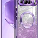 Casetego for Google Pixel 9 Pro XL Case,Compatible with MagSafe,Glitter Sparkle Magnetic Plated Slim Shockproof Soft TPU Bumper Full Protection Case for Google Pixel 9 Pro XL,Purple