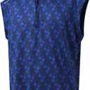 Rouen Mens Vests Outerwear Lightweight Moisture Wicking Midlayer Sleeveless Sports Golf Quarter Zip Pullover Mens Vest (X-Large, Marina Blue Geo)