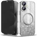 Misscase for iPhone 17 Case 6.3 inch,Magnetic Glitter Bling Shockproof Plated Soft TPU Phone Cover Compatible with MagSafe,Built-in Camera Lens Protector,with Privacy Screen Protector*1 Silver