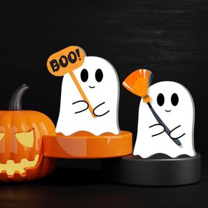 2PCS Halloween Wooden Tabletop Signs Spooky Ghost Centerpieces for Festive Table Decor Charming Halloween Kitchen Ornament for Party Decorations(bj02)