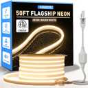 KANAYA 50ft Led Neon Rope Lights Warm White 2800K, ETL Listed 110-120V Lighting Strip IP65 Waterproof, Connectable and Cuttable, for Home Commercial Building Outdoor Indoor Decor