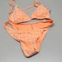 seamoly Women's Bikini Sets Tie Back Bowknot Two Piece Swimsuits Triangle Thong Bathing Suit Gingham Floral Cherry Printing (X-Large, Orange Plaid)