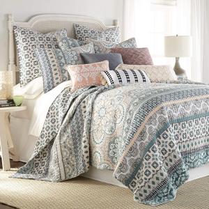 Levtex Home Addie King Quilt Set, Floral, 100% Cotton, White, Teal, Blush, Grey