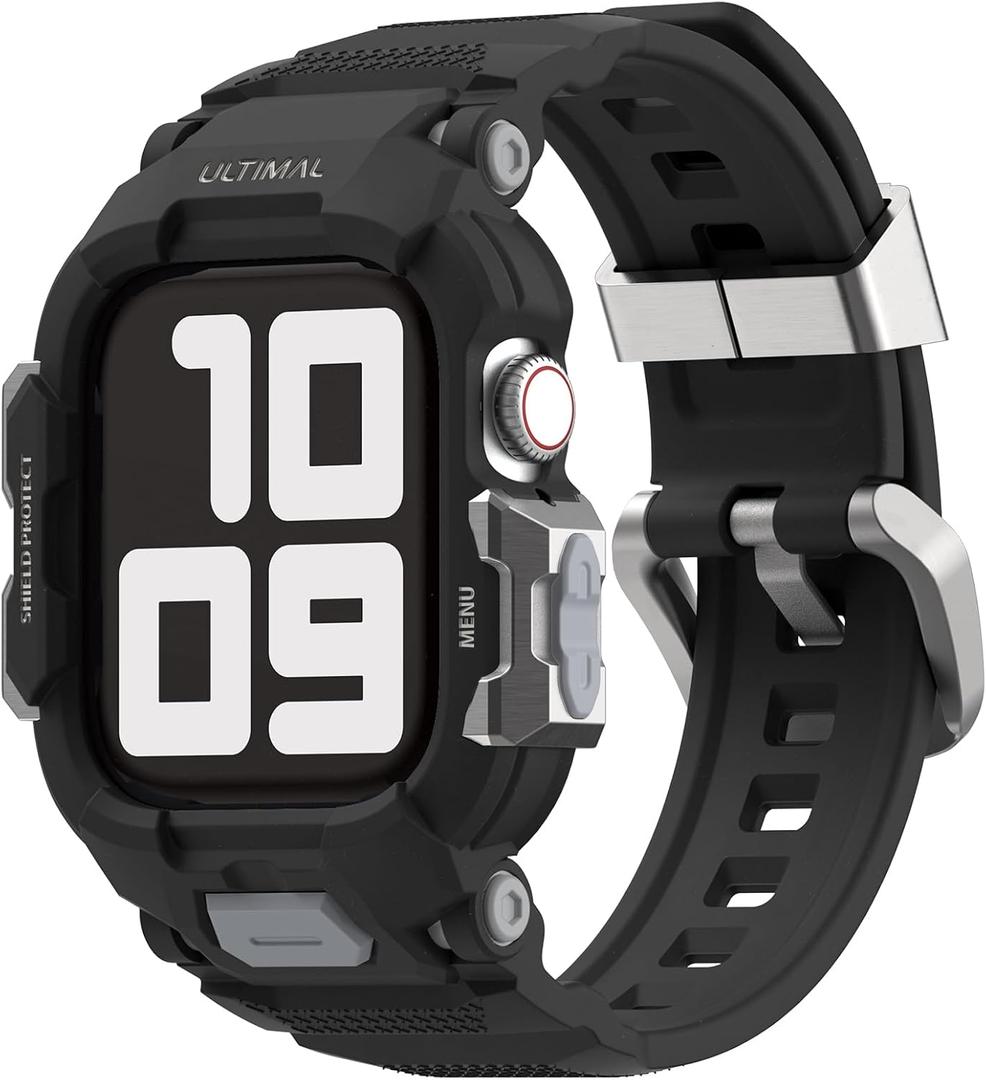 ULTIMAL Sport Case Band Compatible with Apple Watch SE 3/2/1 & Series 11 10 9 8 7 6 5 4 42mm 41mm 40mm, Full Protective Shockproof & Scratch Resistant Rugged Bumper for Women Men(Black)