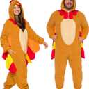 Funziez! Slim Fit Sherpa Adult Onesie - Animal Halloween Costume - Plush One Piece Cosplay Suit for Women and Men (Medium, Turkey)