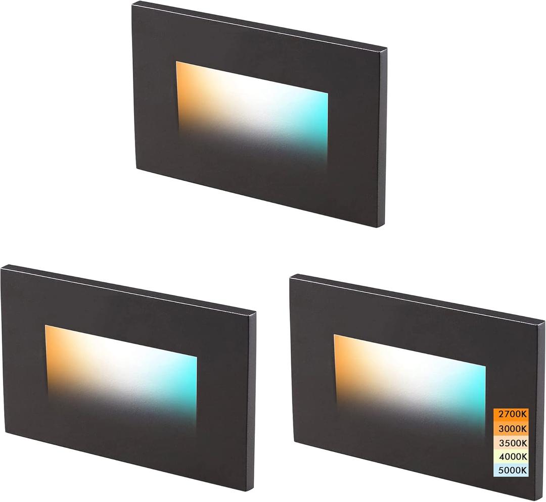 CLOUDY BAY 120V 5CCT Dimmable LED Indoor Outdoor Step Light,2700K/3000K/3500K/4000K/5000K,Stair Light,Oil Rubbed Bronze,Pack of 3