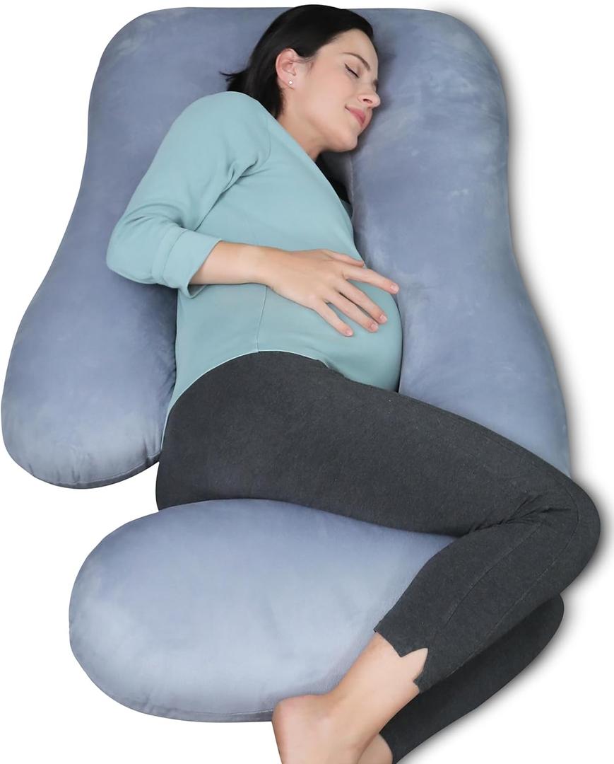 MOON PARK Pregnancy Pillows for Sleeping - U Shaped Full Body Maternity Pillow with Removable Cover - Support for Back, Legs, Belly, HIPS - 57 Inch Pregnancy Pillow for Women - Grey (Velvet Cover - 57 Inch)