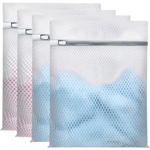 Laundry Bags Mesh Wash Bags for Delicates, Upgraded Honeycomb & Fine Mesh, Extra Durable with Sturdy Zippers, Protect Clothes in Washing Machine Essentials for Home, College & Dorm, 12 x 16 in 4-Pack