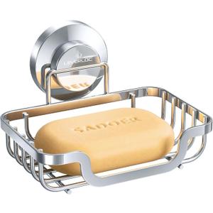 LEVERLOC Soap Dish, Soap Bar Holder for Shower Suction Cup Wall Mounted, Stainless Steel No-Drilling Removable Waterproof Sponge Holder for Bathroom Bathtub Kitchen Sink, Keep Dry, Silver (5.7" * 4.8")