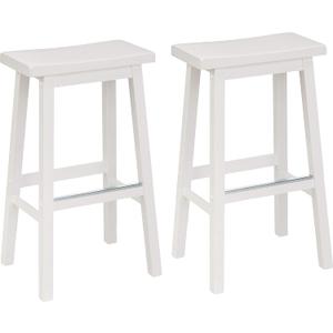 Amazon Basics Solid Wood Saddle-Seat Counter Height Bar Stools for Kitchen Island and Home Bar with Footrest, 29-Inch Height, White, Set of 2