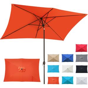 Blissun 10' Rectangular Patio Umbrella Outdoor Market Table Umbrella with Push Button Tilt and Crank, Orange