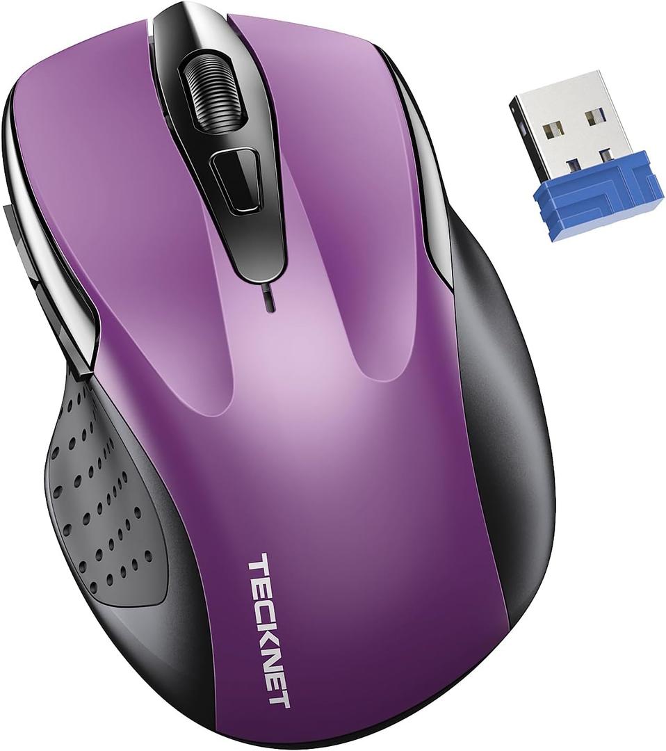 TECKNET Wireless Mouse for Laptop, Silent Mouse Quiet Click, Computer Mouse Wireless, 6 Adjustable 4000 DPI Computer Mice - Purple (2.4G Connection)