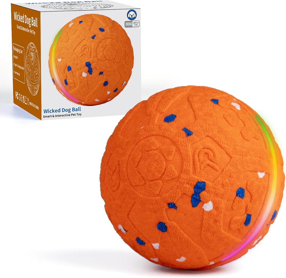 JEISOTHB Interactive Dog Toys Dog Ball, Durable E-TPU Material,3 Play Modes with Colorful Lights, Automatic Moving, Bouncing and Rotating for Medium and Large Dogs Indoor & Outdoor 