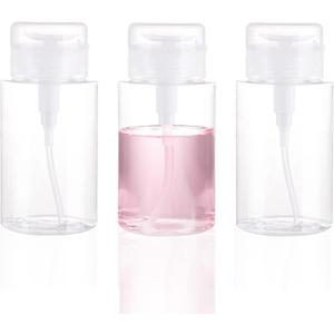 3 Pack Push Down Pump Dispenser Empty Push Top Bottles Containers for Nail Polish Makeup Remover Micellar Water Facial Toner 6.7oz/200ML