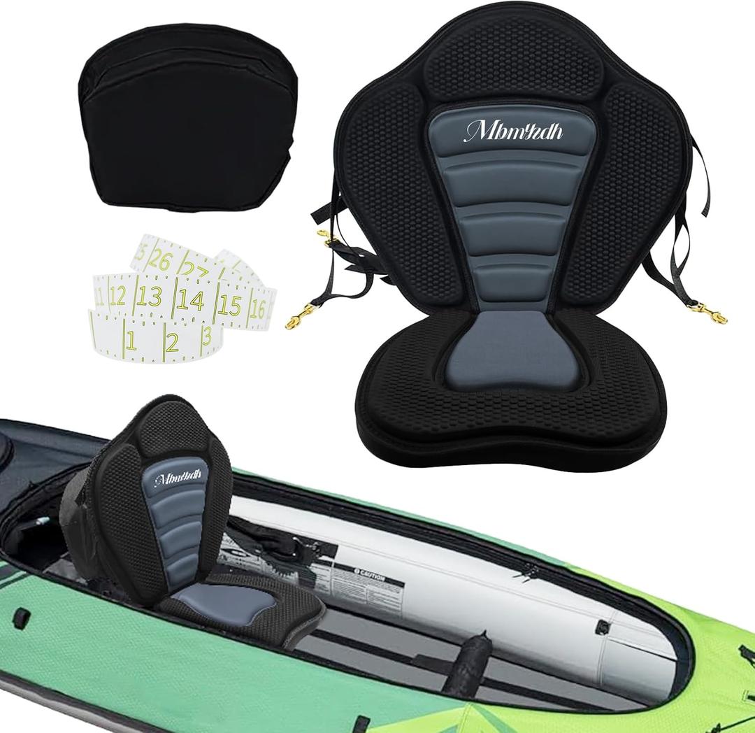 Deluxe Padded Kayak Seats 2 Pack - Premium Shockproof Seats with Back Support for Kayaking, Canoeing, Fishing, Paddle Boarding - Comfort, Versatility and Extra Storage (1 Pcs, Blue + Grey)