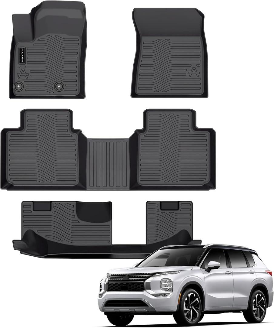 Auxko All Weather Floor Mats Fit for Mitsubishi Outlander 2025 2024 2023 2022(Not phev or Sport) TPE Rubber Liners Outlander Accessories All Season Guard Odorless Anti-Slip Floor Mats 3 Row