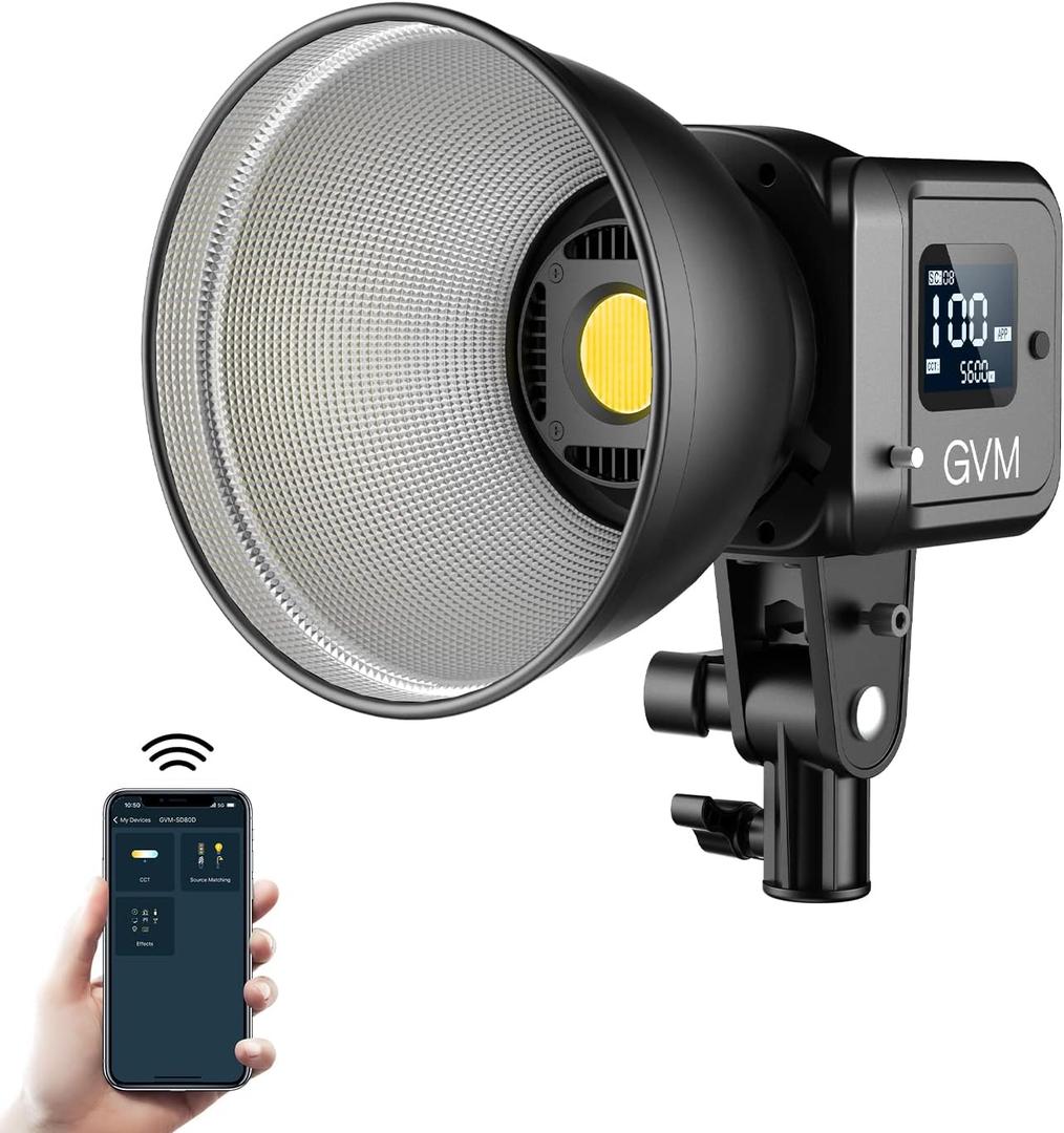 GVM 80W Video Light, Continuous Lighting for Photography with Bowens Mount, 2700~7500K, 44100Lux/0.5m Studio Light with APP, CRI 97+ Bi-Color 8 Scene Lights Support AC Adapter & NP Battery