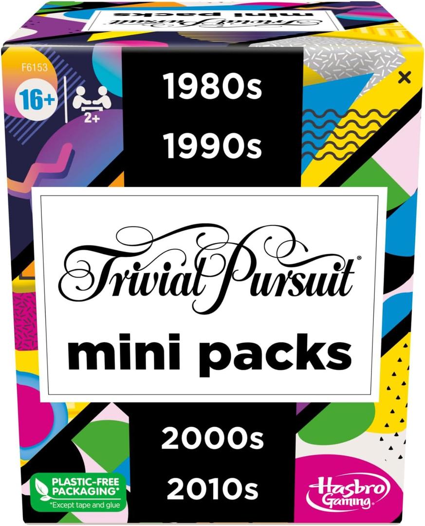 Hasbro Games Trivial Pursuit Mini Packs Multipack, Fun Trivia Questions for Adults and Teens Ages 16+, Includes 4 Game Featuring 4 Decades