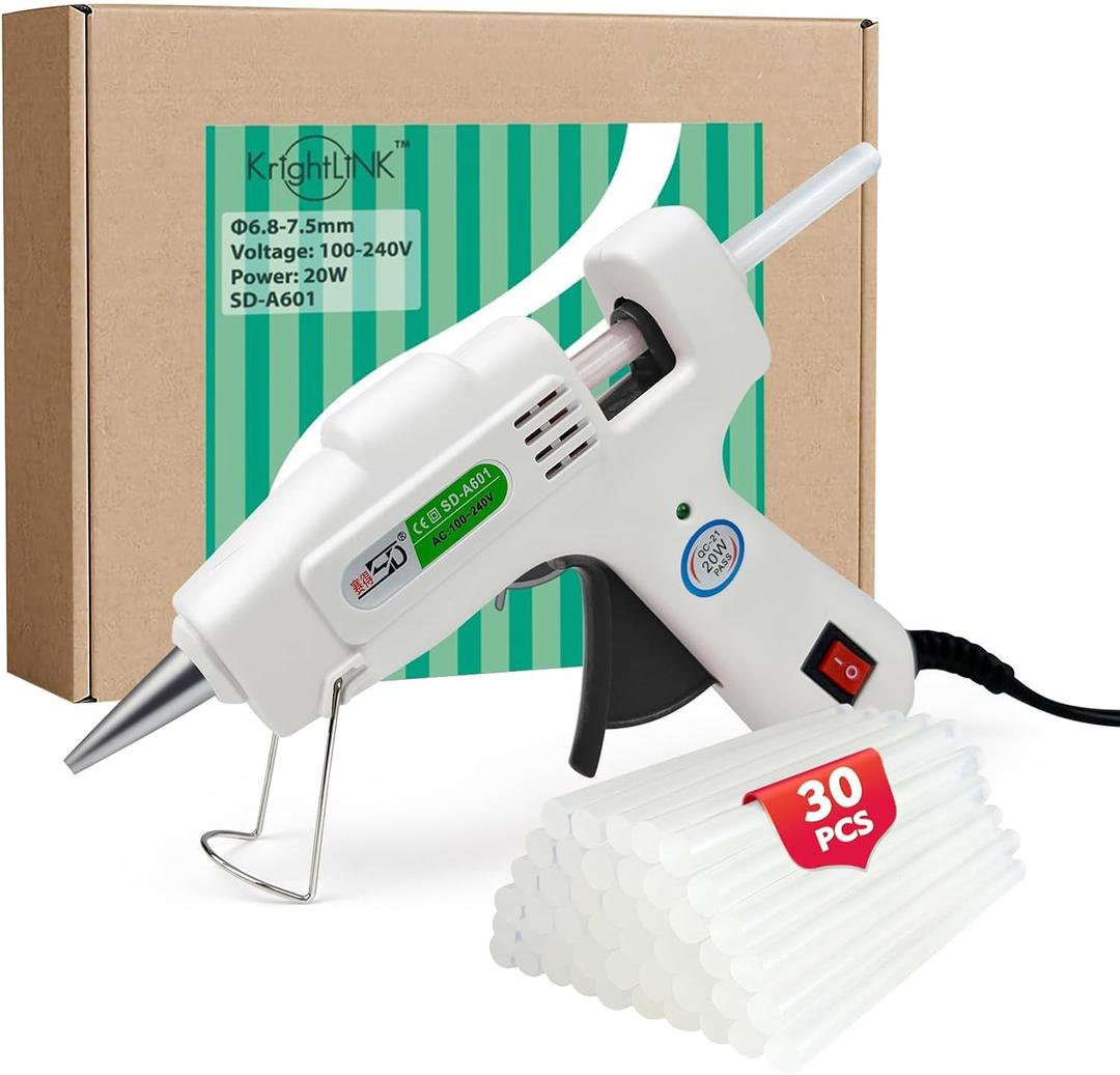 Krightlink Hot Glue Kit with 30 Glue Sticks, Fast Preheating Hot Melt, High Temp for School Crafts DIY Arts and Quick Home Repairs (20w)